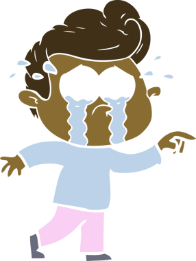 Bir insan tarafından çizilmiş düz renkli çizgi film ağlayan adam.