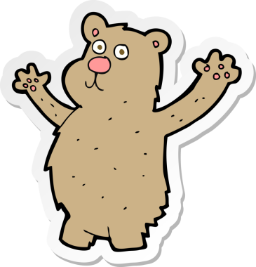 sticker of a cartoon funny bear drawn by a human