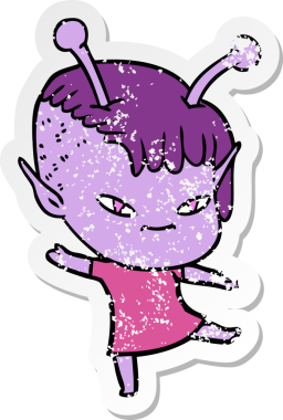 Bir insan tarafından çizilmiş sevimli uzaylı bir kızın sıkıntılı çıkartması.