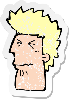 Bir insan tarafından çizilmiş mutsuz bir adamın karikatür yapıştırması.