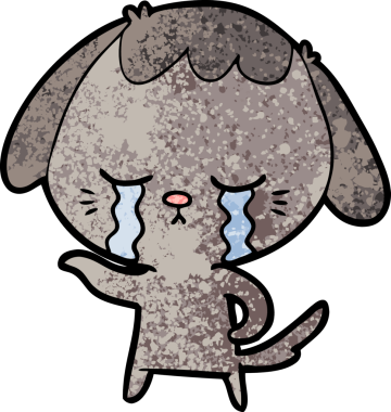 Bir insan tarafından çizilmiş ağlayan çizgi film köpeği.