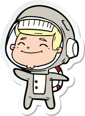 Bir insan tarafından çizilmiş mutlu bir astronotun çıkartması.