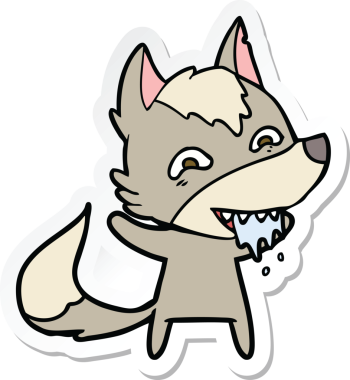 Bir insan tarafından çizilmiş aç kurt çizgi filminin çıkartması.