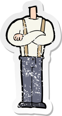 Bir insan tarafından katlanmış kolları olan bir karikatür vücudunun gerilmiş etiketi.