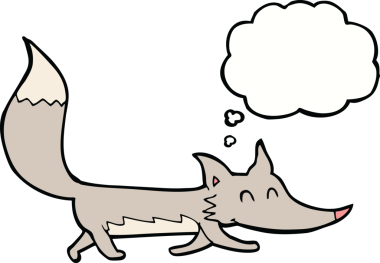 Bir insan tarafından çizilmiş düşünce balonu olan küçük bir kurt.