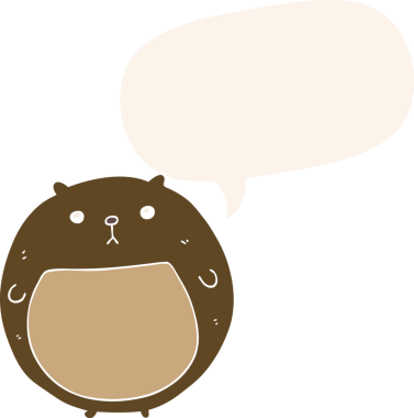 Bir insan tarafından çizilmiş eski tarz konuşma baloncuğu olan çizgi film ayısı.