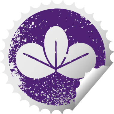 Bir insan tarafından çizilmiş sonbahar yaprağının çizilmiş dairesel kabuk soyma etiketi.