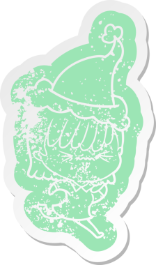 Bir insan tarafından çizilmiş Noel Baba şapkası takan bir kızın rahatsız edici bir karikatürü.