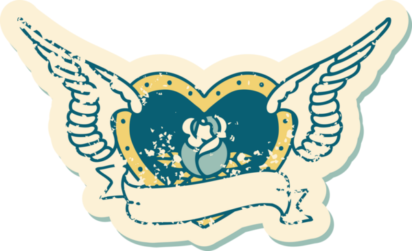 Bir insan tarafından çizilmiş çiçek ve pankartıyla uçan bir kalbin sembolik dövmeli resmi.