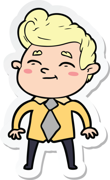 Bir insan tarafından çizilmiş mutlu bir çizgi film karakterinin çıkartması.