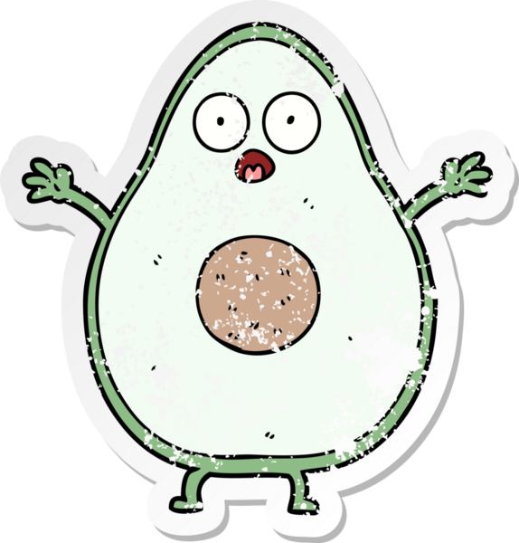 Bir insan tarafından çizilmiş Avokado çizgi filminin sıkıntılı çıkartması.