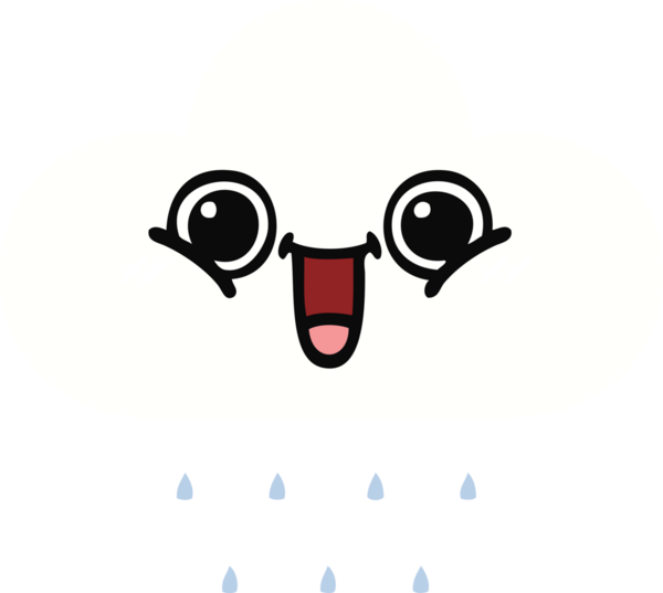 Bir insan tarafından çizilmiş bir yağmur bulutunun düz renkli retro karikatürü