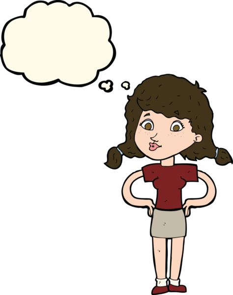 Bir insan tarafından çizilmiş düşünce baloncuğu olan kalçaları olan güzel bir kız.