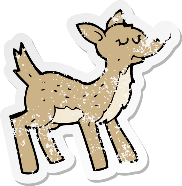 retro distressed sticker of a cute cartoon deer drawn by a human