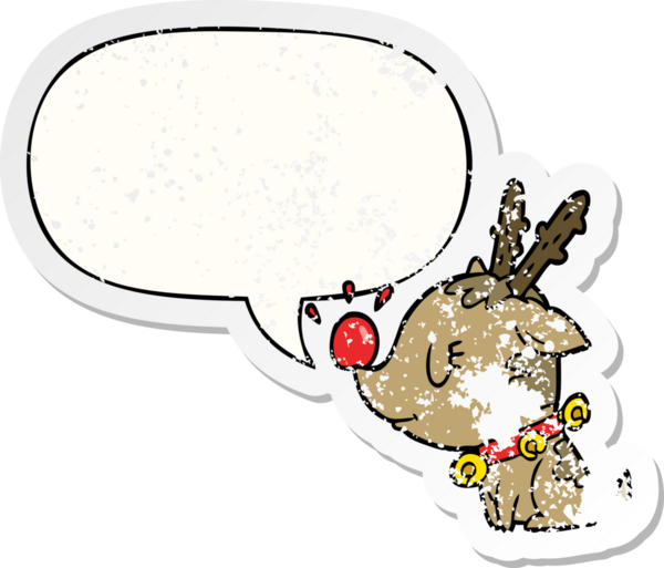 Bir insan tarafından çizilmiş, kederli, yaşlı bir çıkartma, konuşma baloncuklu bir karikatür ren geyiği.