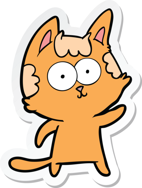 Bir insan tarafından çizilmiş mutlu çizgi film kedisinin çıkartması.