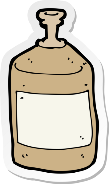 sticker of a cartoon old squirt bottle drawn by a human