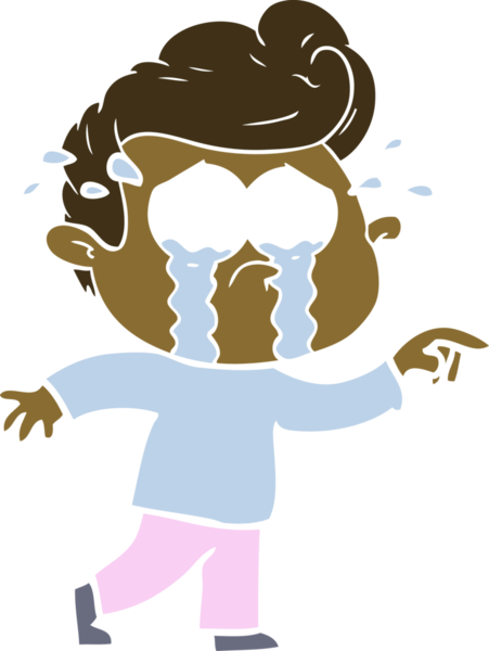 Bir insan tarafından çizilmiş düz renkli çizgi film ağlayan adam.