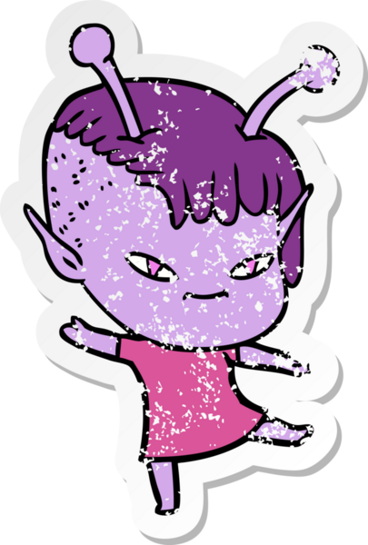 Bir insan tarafından çizilmiş sevimli uzaylı bir kızın sıkıntılı çıkartması.