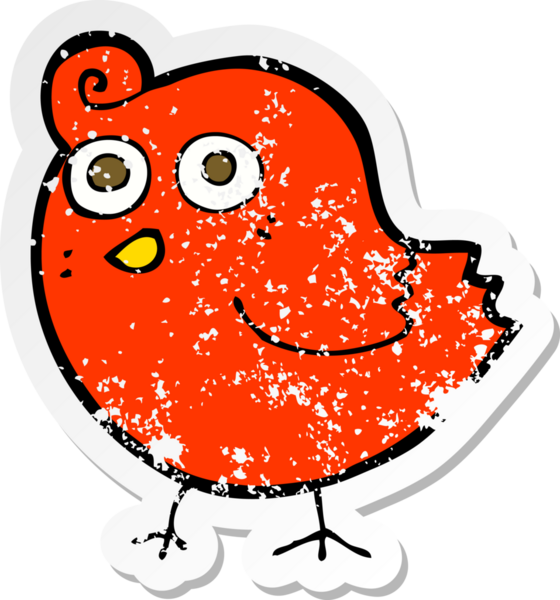 Bir insan tarafından çizilmiş komik bir karikatür kuşunun gerilmiş çıkartması.