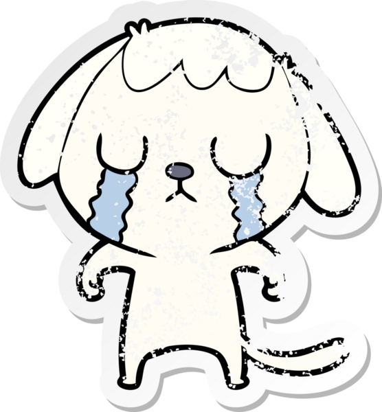 Bir insan tarafından çizilmiş ağlayan şirin bir köpeğin sıkıntılı çıkartması.