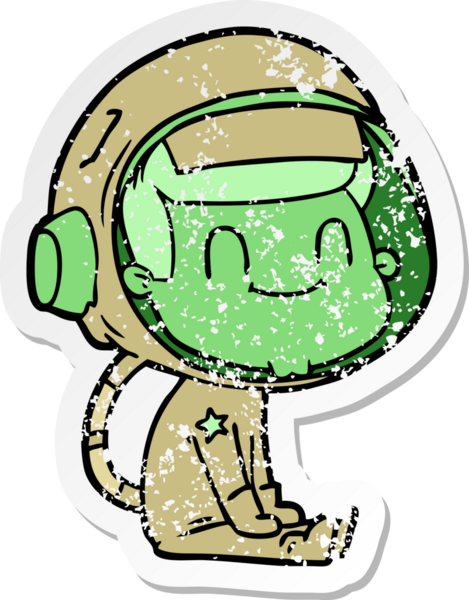 Bir insan tarafından çizilmiş mutlu bir astronotun sıkıntılı çıkartması.