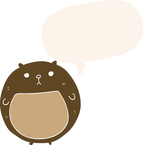 Bir insan tarafından çizilmiş eski tarz konuşma baloncuğu olan çizgi film ayısı.