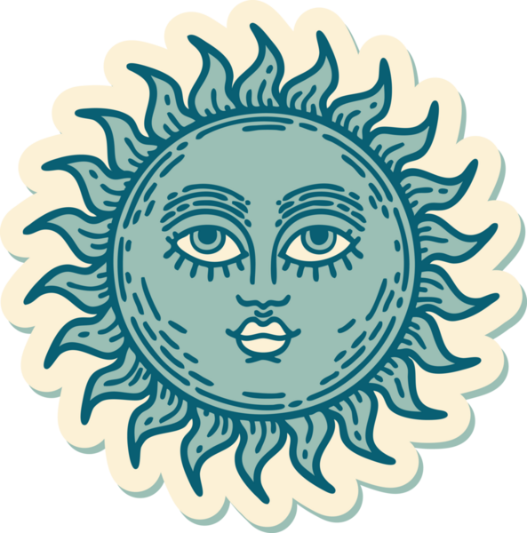 Bir insan tarafından çizilmiş geleneksel güneş stili dövme çıkartması.