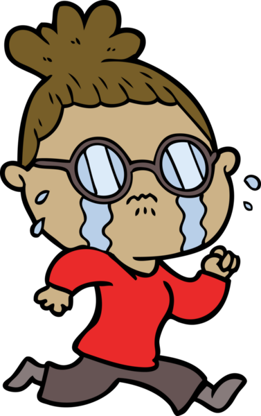 Bir insan tarafından çizilmiş gözlüklü, ağlayan bir kadın.