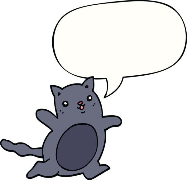 Bir insan tarafından çizilmiş konuşma balonu olan çizgi film kedisi.