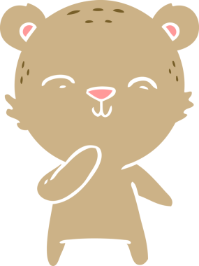 Bir insan tarafından çizilmiş mutlu düz renkli çizgi film ayısı.