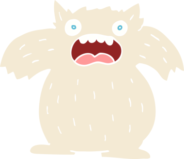flat color illustration cartoon yeti monster drawn by a human