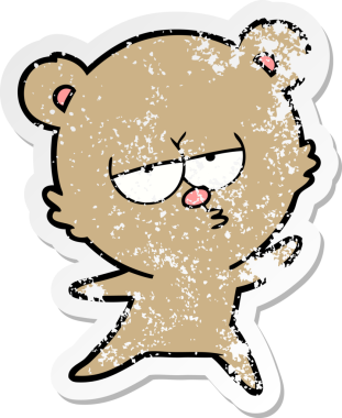 Bir insan tarafından çizilmiş sıkılmış bir ayı çizgi filminin sıkıntılı çıkartması.