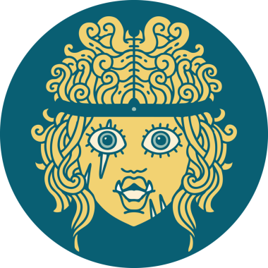 Retro Dövme Tarzı Ork Barbar karakter yüzü Bir insan tarafından çizilmiş