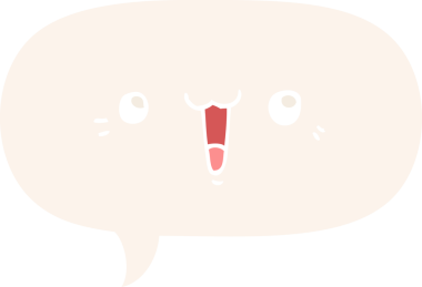 Bir insan tarafından çizilmiş eski usul konuşma baloncuklu mutlu çizgi film yüzü