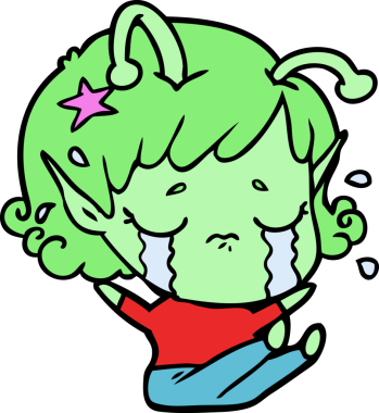 Bir insan tarafından çizilmiş ağlayan uzaylı kız çizgi filmi.