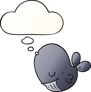 Düşünce baloncuğu olan karikatür balinası bir insan tarafından çizilmiş.