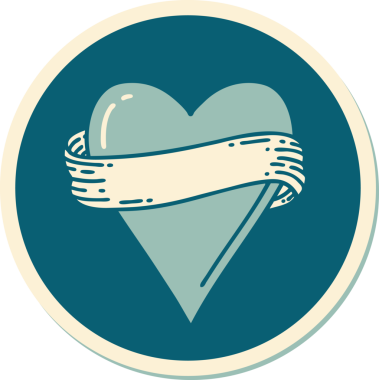 Bir insan tarafından çizilmiş geleneksel bir kalp ve bayrak stili dövme çıkartması.