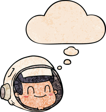 Bir insan tarafından çizilmiş grunge desenli düşünce baloncuğu olan astronot yüzü.