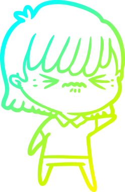 Bir insan tarafından çizilmiş, soğuk bir çizgi film kızı çizimi.