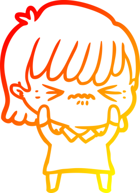 Bir insan tarafından çizilmiş kızgın bir çizgi film kızı çizimi.