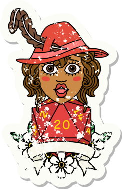 Retro Dövme Tarzı İnsan Ozan Karakteri Bir insan tarafından çizilmiş doğal 20 zar ile