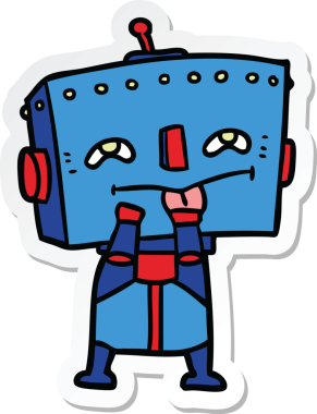 Bir insan tarafından çizilmiş robot karikatür çıkartması.