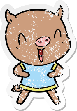 Bir insan tarafından çizilmiş mutlu çizgi film domuzunun sıkıntılı çıkartması.