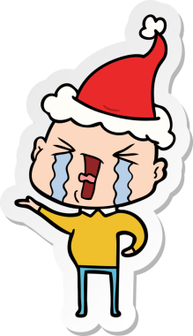 Ağlayan, kel, Noel Baba şapkası takan bir adamın insan tarafından çizilmiş el yazısı.