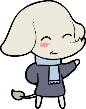 Bir insan tarafından çizilmiş kışlık giysili şirin bir fil.