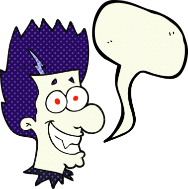 Bir insan tarafından çizilmiş serbest çizilmiş çizgi roman konuşma balonu sırıtan vampir.