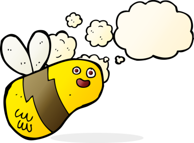 Bir insan tarafından çizilmiş düşünce balonlu çizgi film arısı.