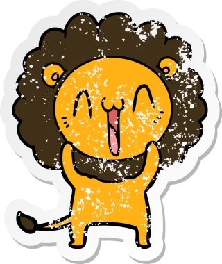 Bir insan tarafından çizilmiş mutlu çizgi film aslanının sıkıntılı çıkartması.