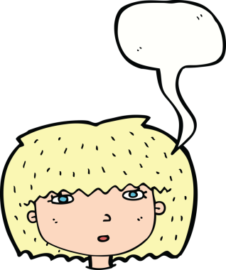 Bir insan tarafından çizilmiş konuşma baloncuğu olan bir kadın yüzü.